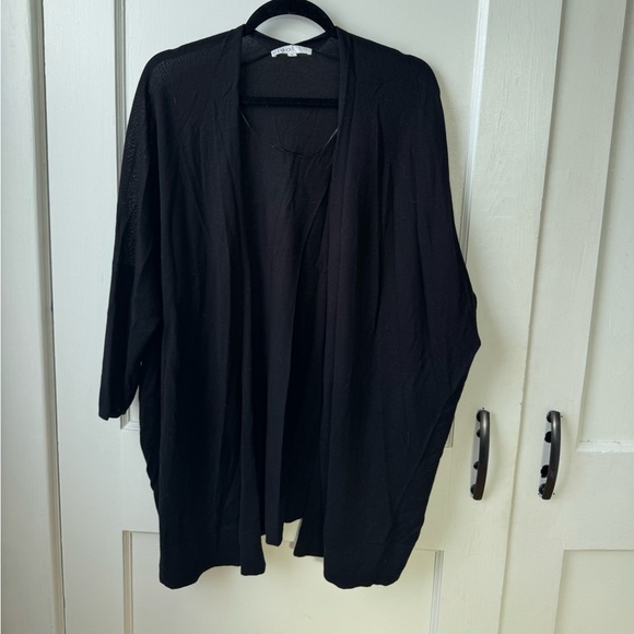 cleo Sweaters - Black Open Front Kimono Cardigan
